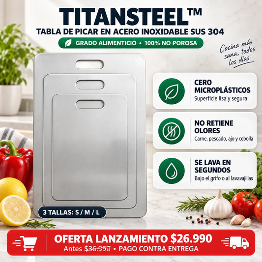 TitanSteel™ - Tabla de Picar de Acero Inoxidable Antibacteriana